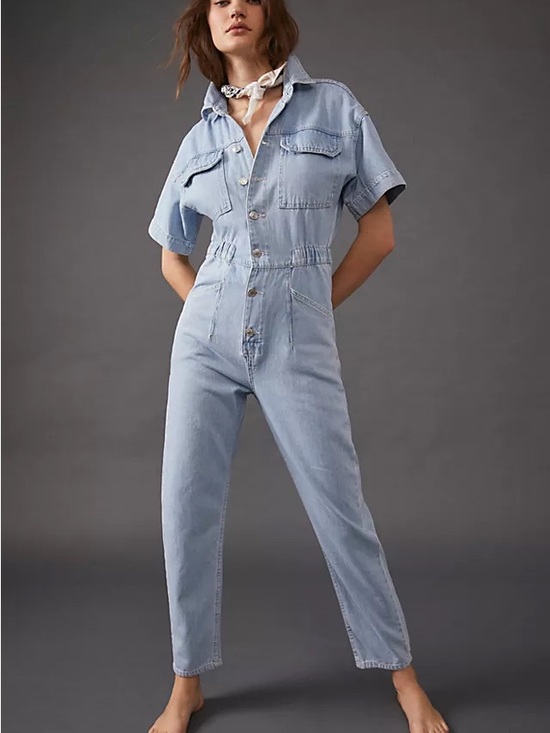 Free People Pants - Free People Light Blue Denim Straight-Leg Jumpsuit